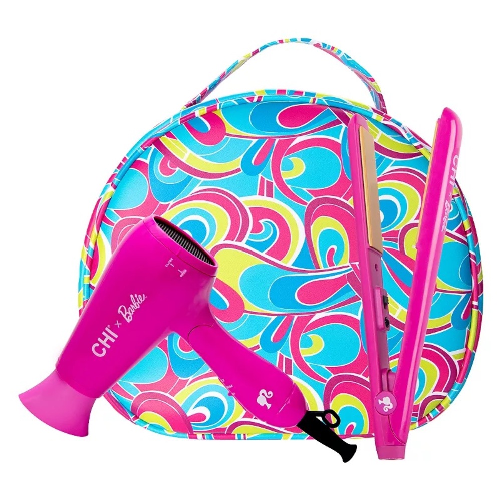 Limited edition *fresh in box* chixBarbie travel kit blow dryer straightener bag